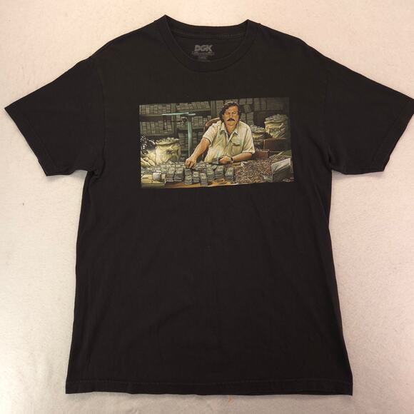DGK Pablo Escobar Short Sleeve Graphic Crew Neck Shirt Mens Size Large L Black - Picture 2 of 9